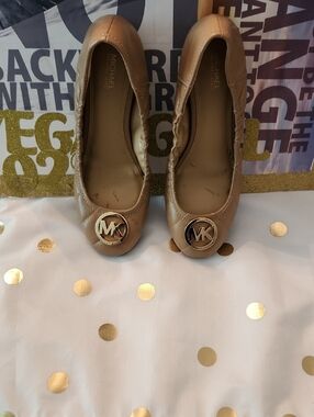 Michael Kors TAN Leather MK Logo Ballet Flats